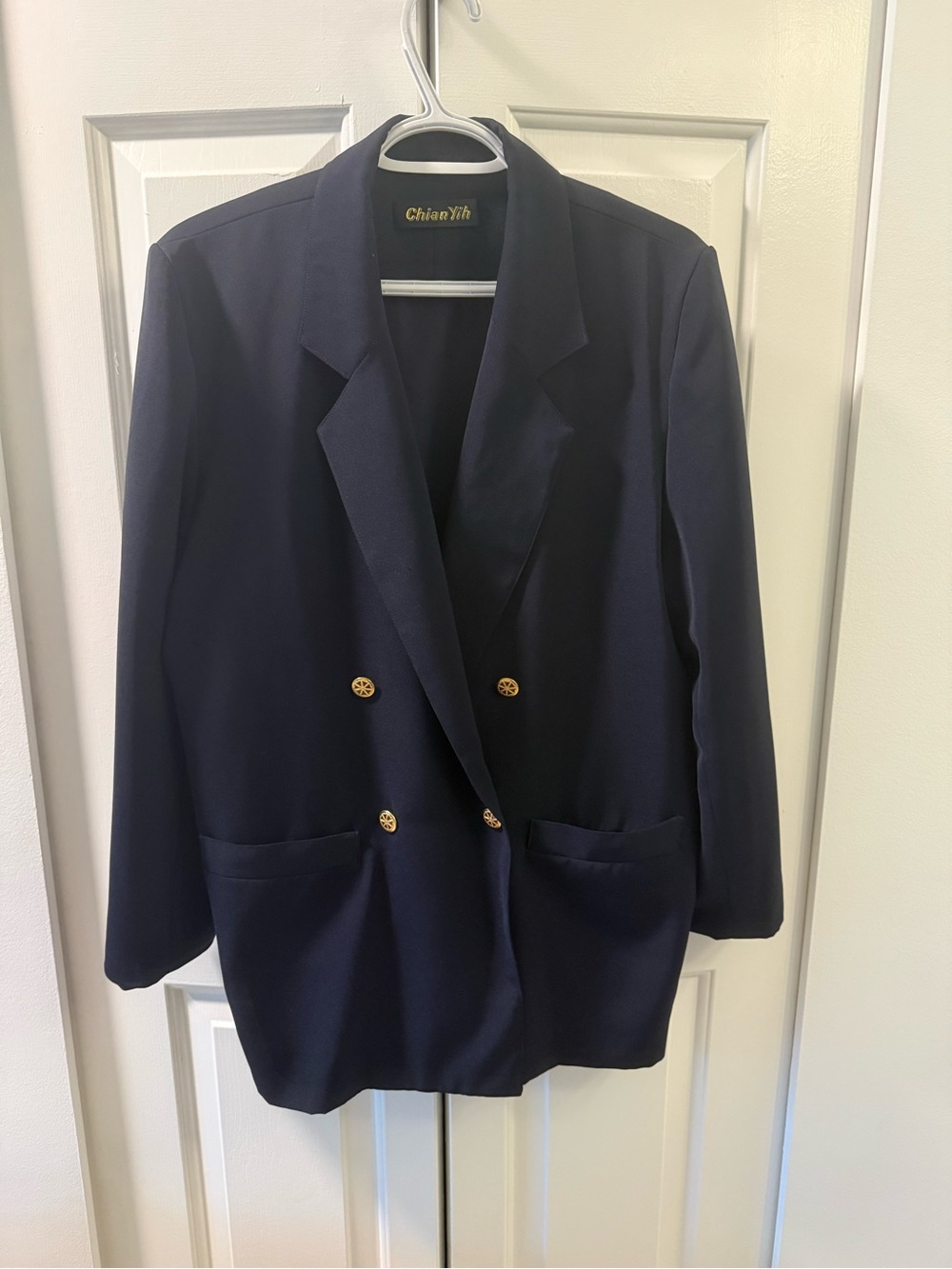 Double-Breasted Oversized Navy Blazer
